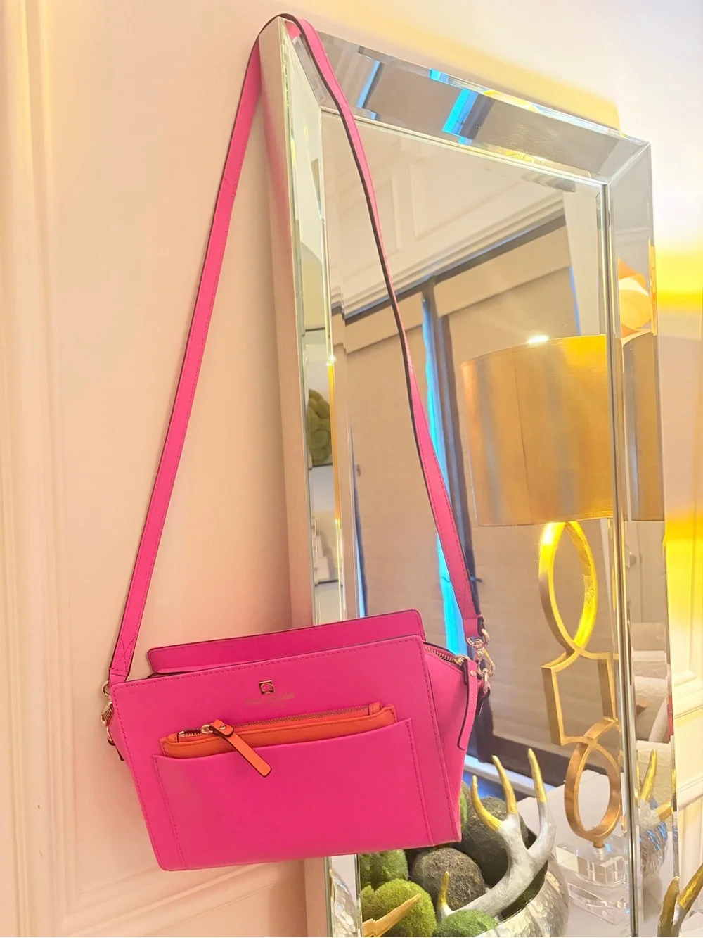 kate spade pink and orange  Leila triple gusset crossbody bag